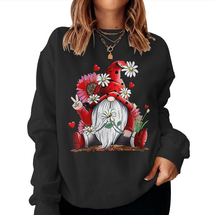 Happy Valentines Day Gnome With Leopard Sunflower Valentine Women Crewneck Graphic Sweatshirt