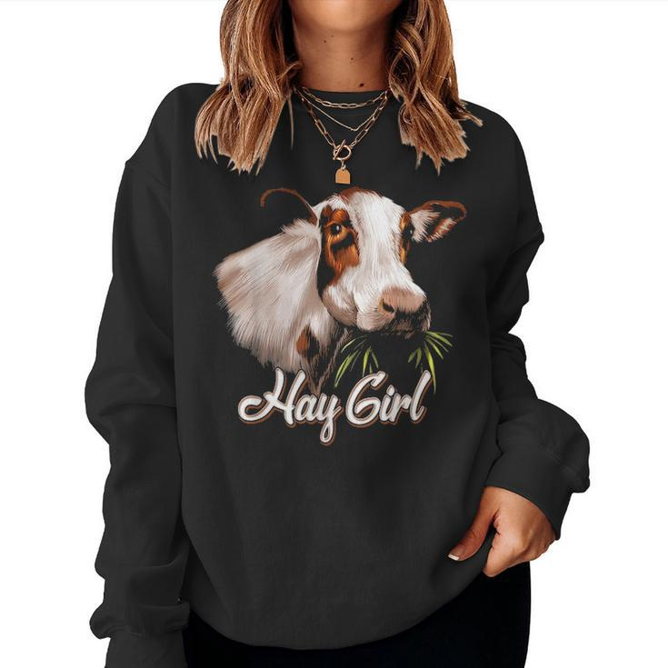 Hay Girl Funny White Cow Mom  Kids Girls Women Women Crewneck Graphic Sweatshirt