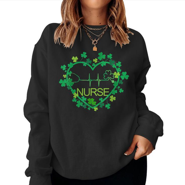 Heart Shamrock Nurse - Nurse St Patricks Day Nursing  Women Crewneck Graphic Sweatshirt