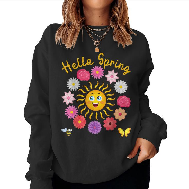 Hello Spring Sun Flower Women Easter Mothers Day Woman Mom  Women Crewneck Graphic Sweatshirt