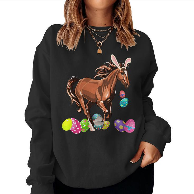 Horse And Bunny Rabbit Hat Easter Eggs Happy Day T Shirt Women Sweatshirt