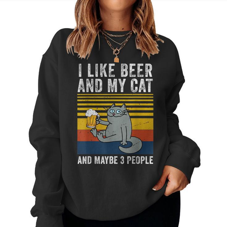 I Like Beer My Cat And Maybe 3 People Funny Cat Beer Lover Women Crewneck Graphic Sweatshirt