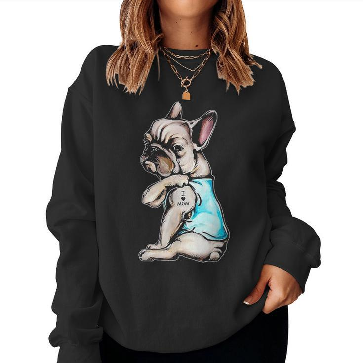 I Love Mom Funny Pug Tattooed V2 Women Crewneck Graphic Sweatshirt