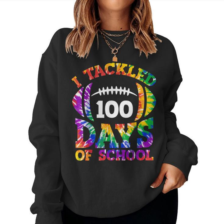 I Tackled 100 Days Of School Football Tie Dye Teacher Kids  V2 Women Crewneck Graphic Sweatshirt