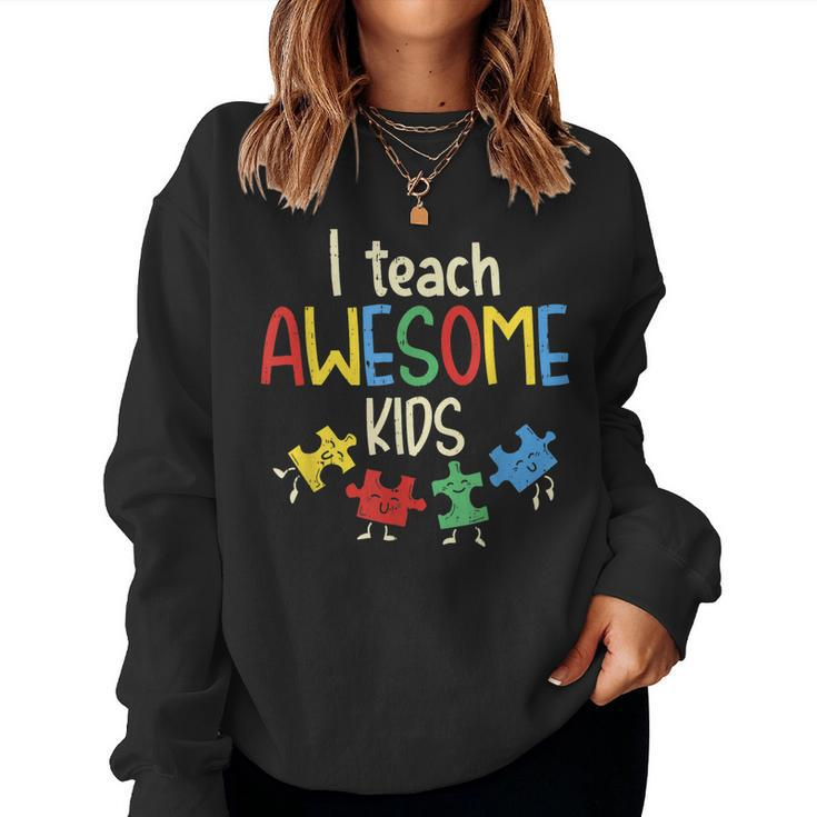 I Teach Awesome Kids  Autism Special Education Teacher  Women Crewneck Graphic Sweatshirt