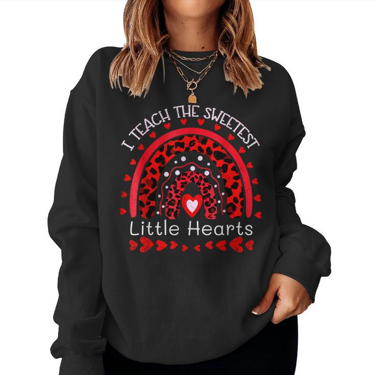 I Teach The Sweetest Hearts Rainbow Leopard Valentines Cute  Women Crewneck Graphic Sweatshirt