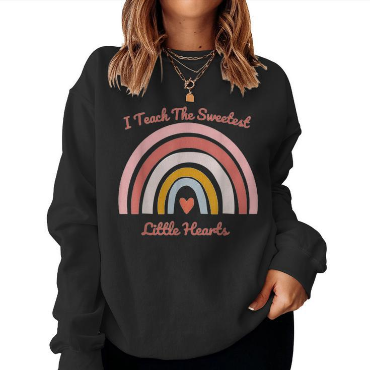 I Teach The Sweetest Little Hearts Rainbow Cute Couple  Women Crewneck Graphic Sweatshirt