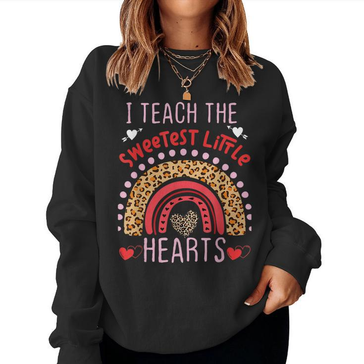 I Teach The Sweetest Little Hearts Rainbow Valentines Day  V2 Women Crewneck Graphic Sweatshirt