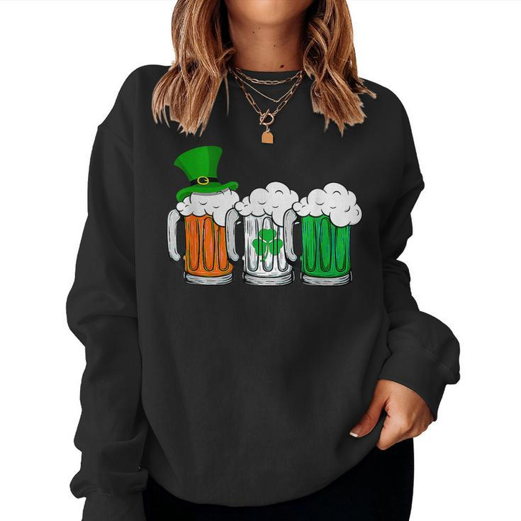 Irish Beer Ireland Flag St Patricks Day Shamrock Clover  Women Crewneck Graphic Sweatshirt