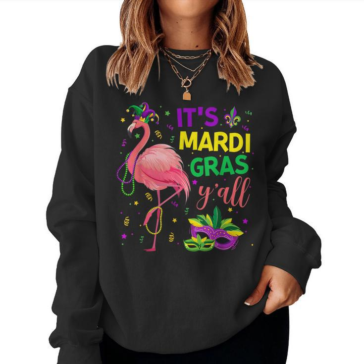 Its Mardi Gras Yall Flamingo Jester Kids Girls Women  Women Crewneck Graphic Sweatshirt