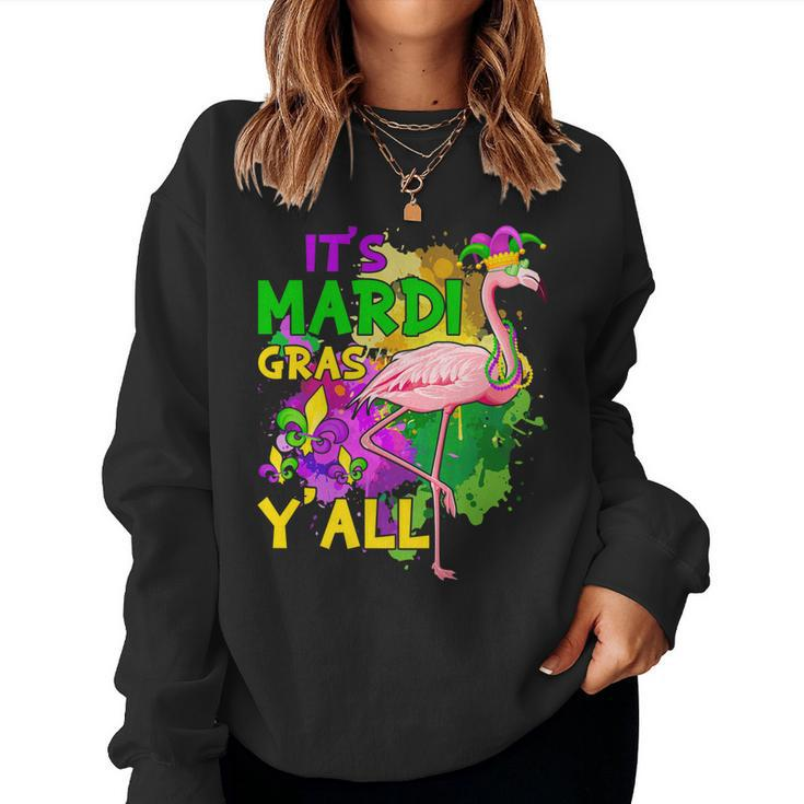 Its Mardi Gras Yall Jester Flamingo Mask Beads Outfits   Women Crewneck Graphic Sweatshirt