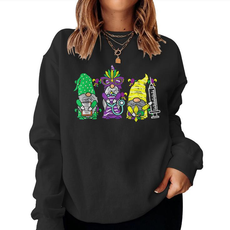 Jester Gnomes Nurse Mardi Gras Women Rn Icu Nicu Er Scrub  V3 Women Crewneck Graphic Sweatshirt