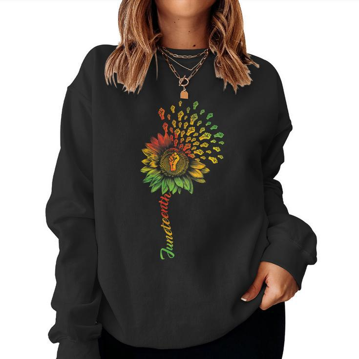Junenth Sunflower Fist Black History African American Women Sweatshirt