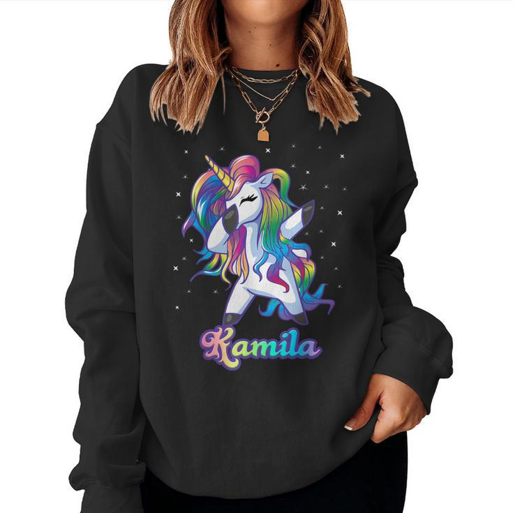 Kamila Name Personalized Custom Rainbow Unicorn Dabbing Women Sweatshirt
