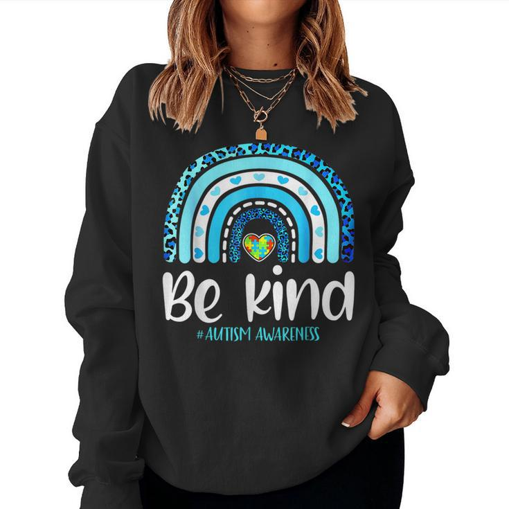 Be Kind Autism Awareness Women Girls Kids Leopard Rainbow Women Sweatshirt