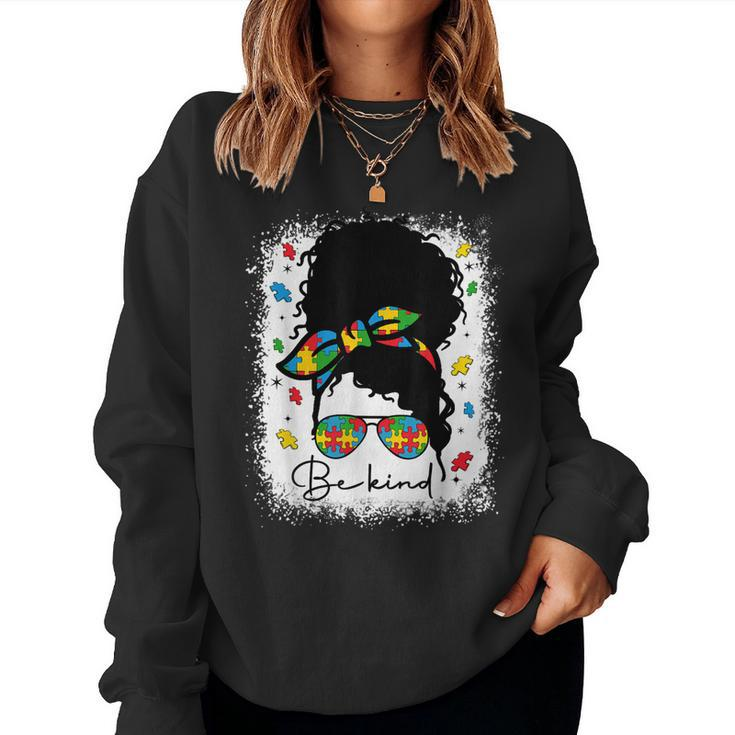 Be Kind Autism Awareness Messy Bun Afro Autistic Girl Woman Women Sweatshirt