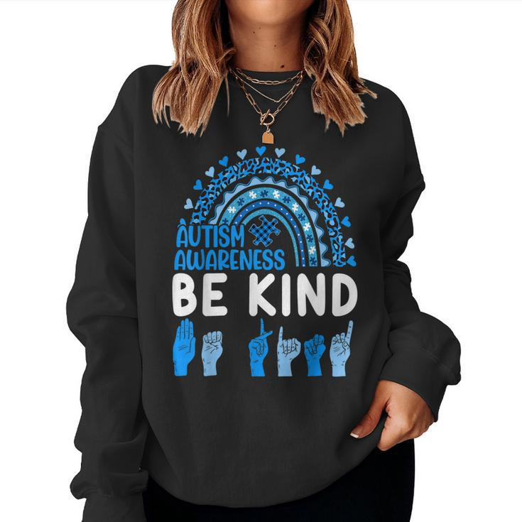 Be Kind Autism Awareness Rainbow Trendy Women Girls Leopard Women Sweatshirt