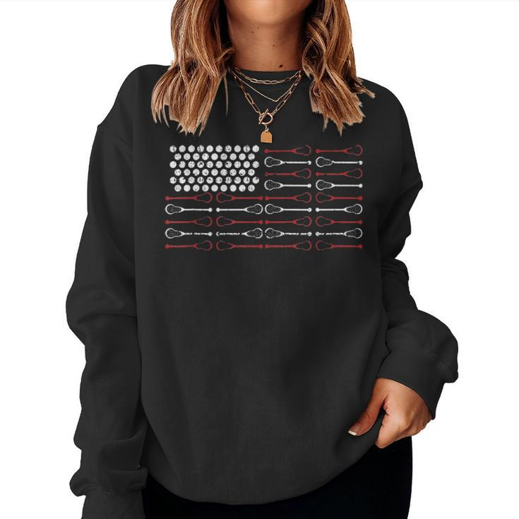 Lacrosse American Flag Lax Mom Design V2 Women Crewneck Graphic Sweatshirt