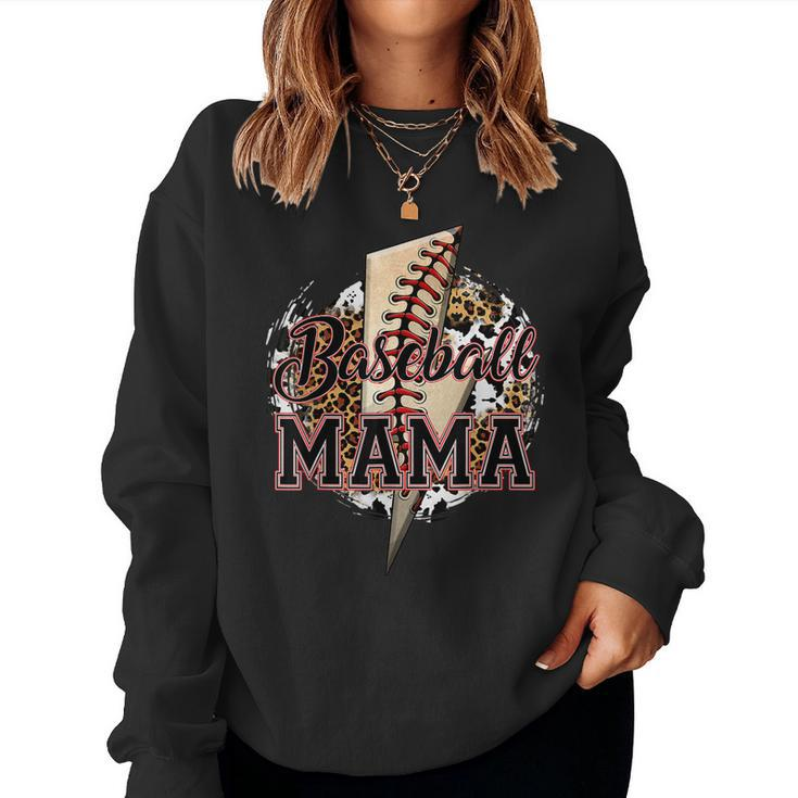 Leopard Baseball Mama Lightning Bolt Sport Mom Mothers Day  Women Crewneck Graphic Sweatshirt