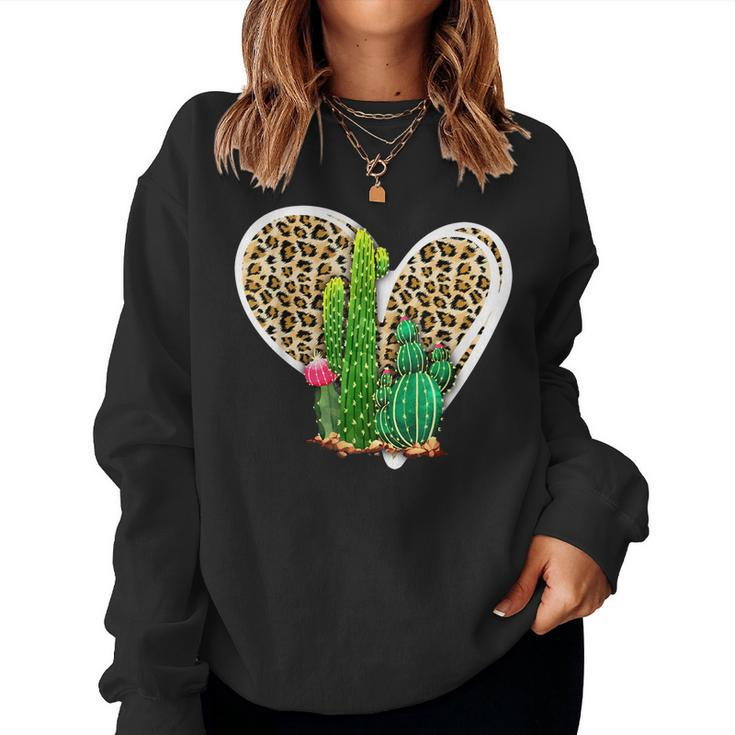 Leopard Heart Cactus Valentines Day For Women Women Sweatshirt