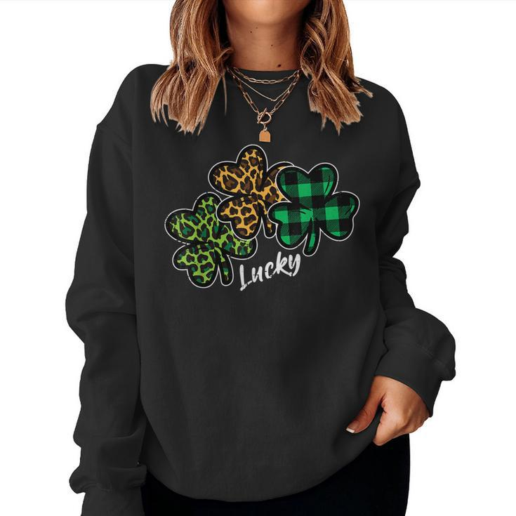Leopard Shamrocks Lucky St Patricks Day Women Girls Kids Women Sweatshirt