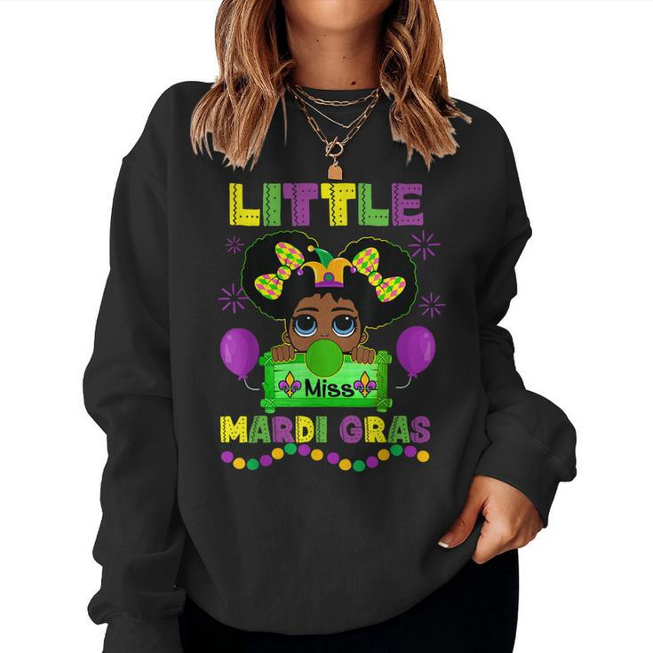 Little Miss Beads Mardi Gras Parade Cute Black Girl Princess  V2 Women Crewneck Graphic Sweatshirt