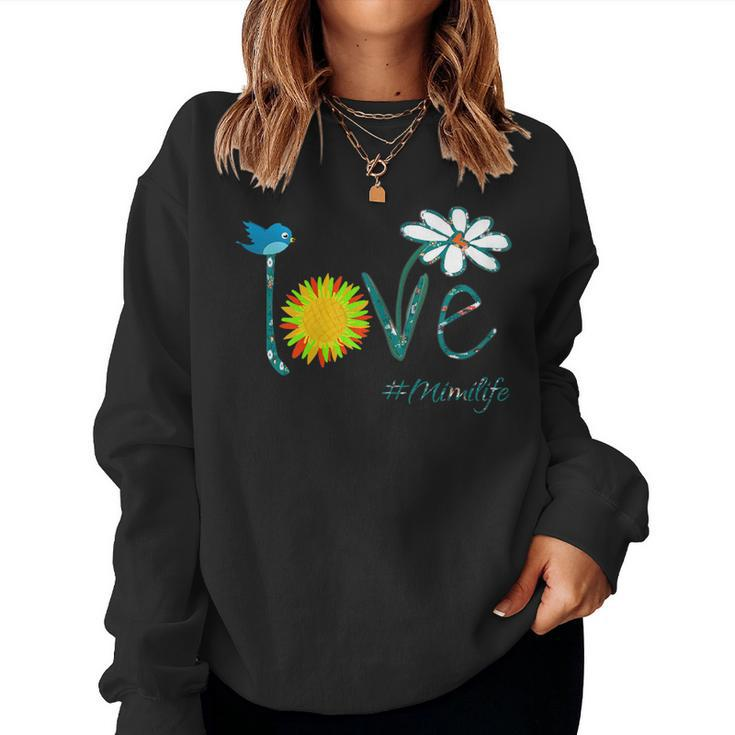 Womens Love Mimi Life Art Flower Bird Grandma Sweatshirt
