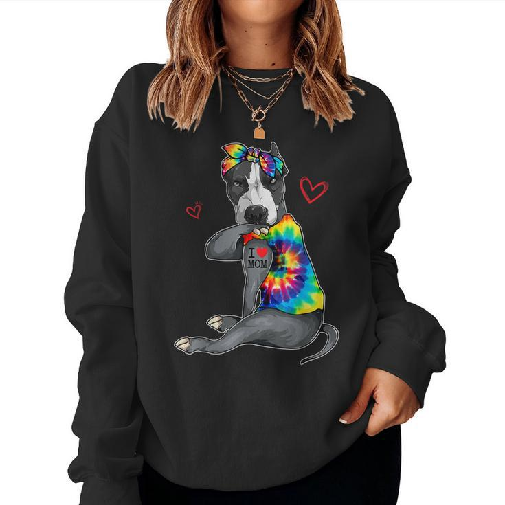 I Love Mom Tattoo Pitbull Dog Mom Owner Women Sweatshirt