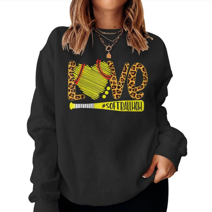 Love Softball Mom Leopard Print Baseball Lover Women Sweatshirt