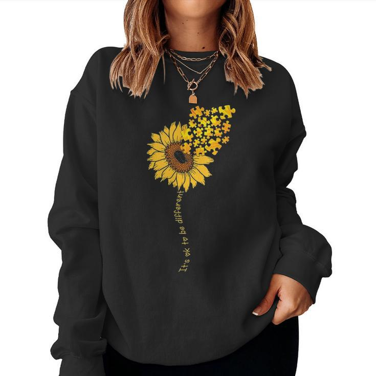 Love Sunflower Puzzle Autism Awareness Mom Daughter Women Crewneck Graphic Sweatshirt