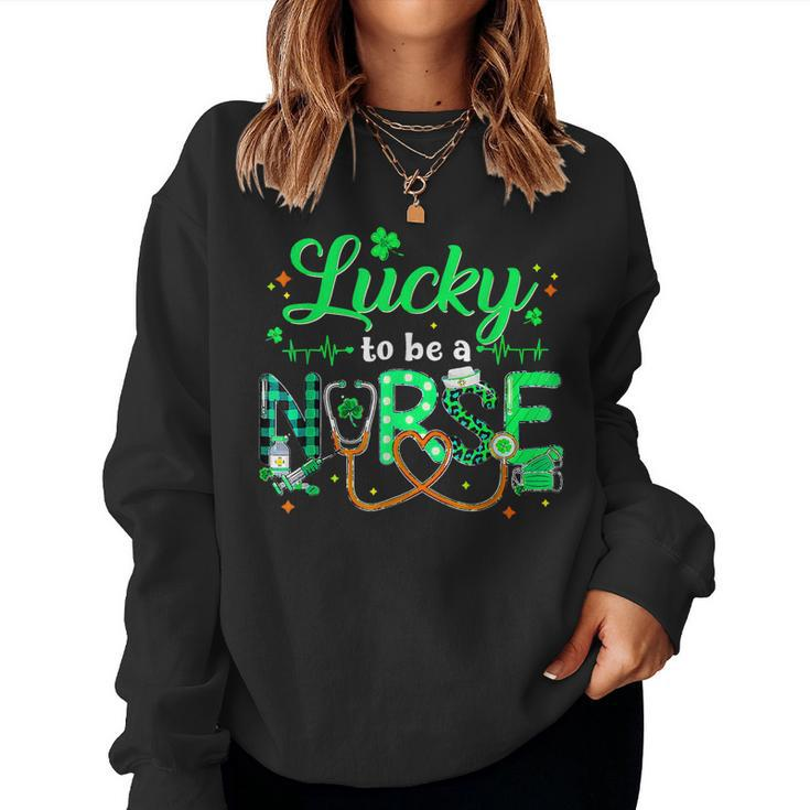 Lucky To Be A Nurse St Patricks Day Lucky Nurse Shamrock  Women Crewneck Graphic Sweatshirt