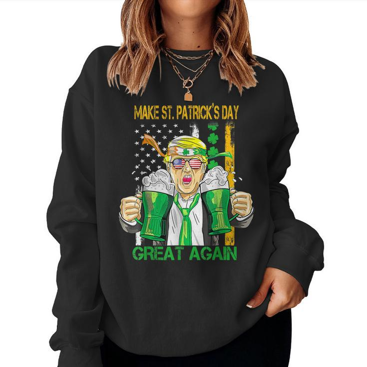 Make St Patricks Day Great Again Funny Trump Shamrock Beer  Women Crewneck Graphic Sweatshirt