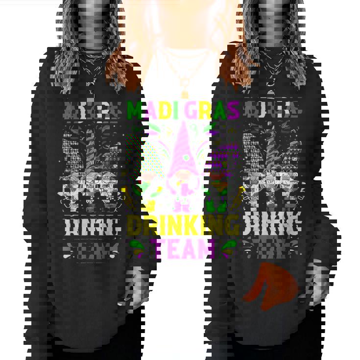 Mardi Gras Drinking Team Wine Party Lover Gnome Men Women  Women Crewneck Graphic Sweatshirt