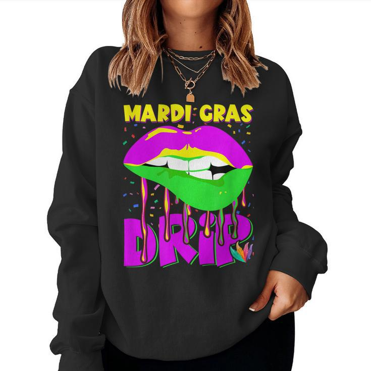 Mardi Gras Drip Lips Outfit Costume Women  Women Crewneck Graphic Sweatshirt