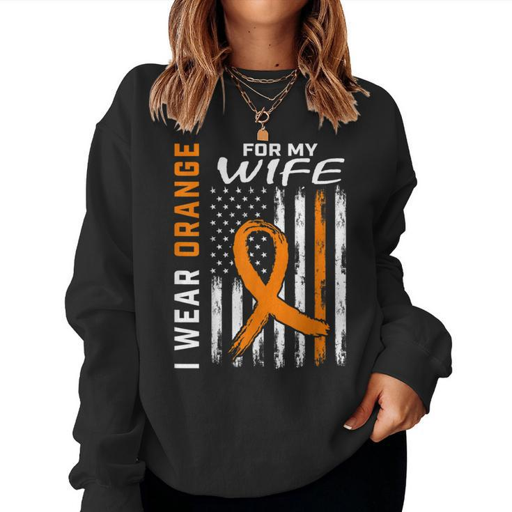 Mens I Wear Orange For My Wife Multiple Sclerosis Awareness Flag  Women Crewneck Graphic Sweatshirt