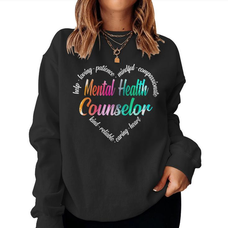 Mental Health Counselor Heart Word Cloud Watercolor Rainbow Women Sweatshirt