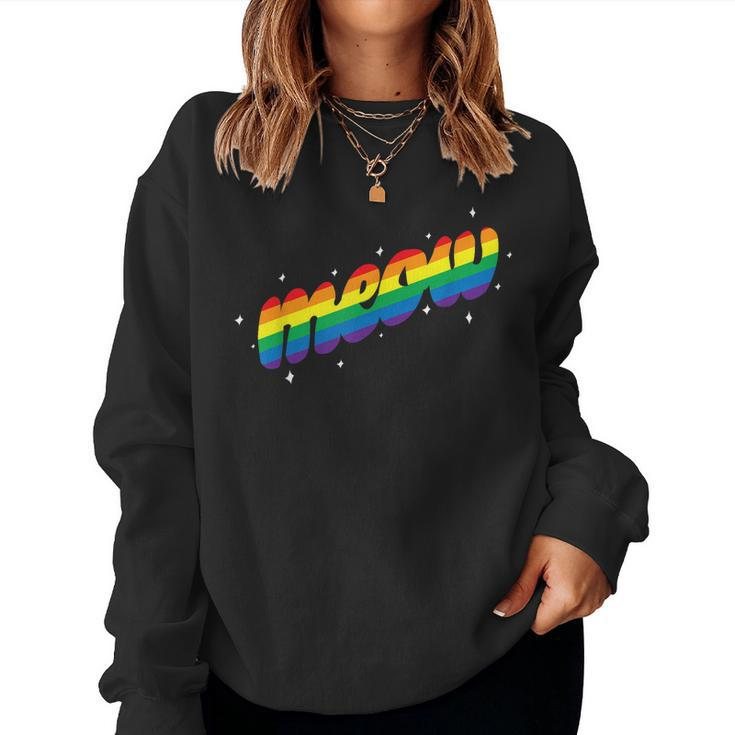 Meow Pride Lgbtq Equality Cat Daddy Cat Lover Rainbow Cats  Women Crewneck Graphic Sweatshirt