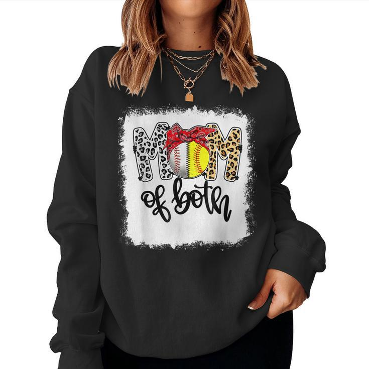Messy Bun Mom Of Both Baseball Softball Leopard Sweatshirt