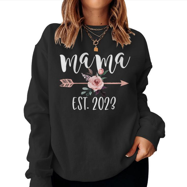 Womens Mom Est 2023 Promoted To Baby Mama Pregnant Women Expecting Women Sweatshirt