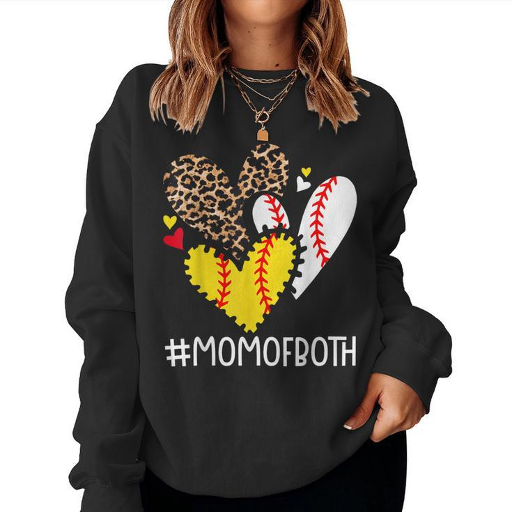 Mom Of Both Leopard Heart Softball Mom Baseball Women Sweatshirt