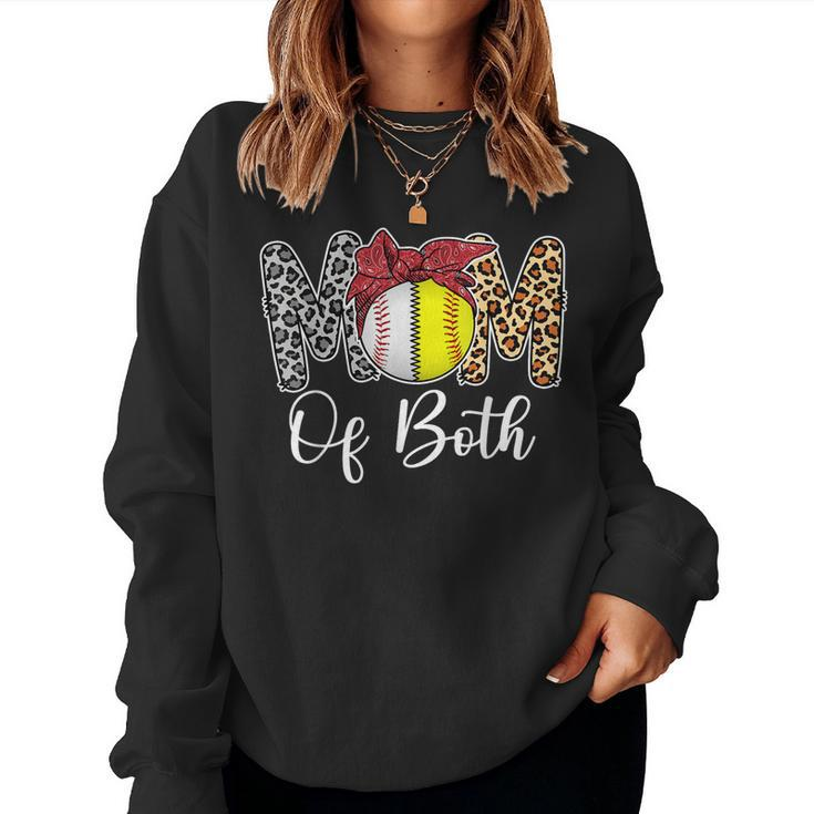 Mom Of Both Messy Bun Baseball Softball Mama Women Sweatshirt