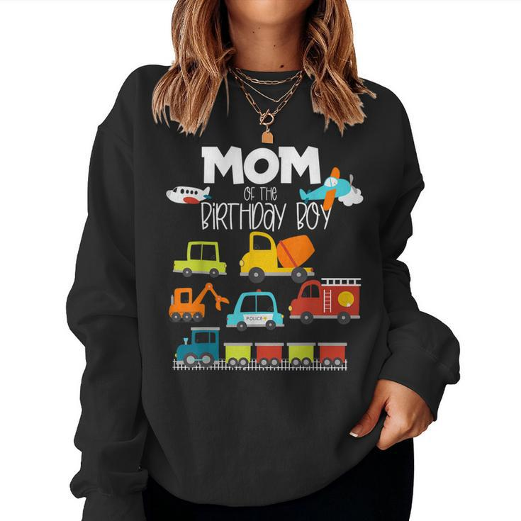Mom Of The Birthday Boy Family Matching Train Car Fire Truck  Women Crewneck Graphic Sweatshirt