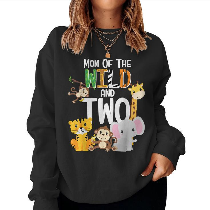 Mom Of The Wild And Two Zoo Theme Birthday Safari Jungle  Women Crewneck Graphic Sweatshirt