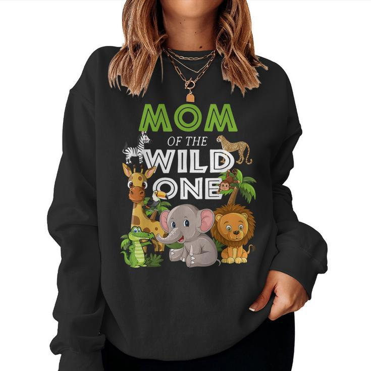 Mom Of The Wild One Zoo Birthday Safari Jungle Animal Women Sweatshirt