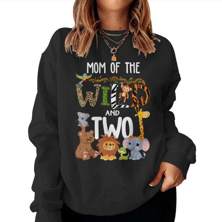 Mom Of The Wild And Two Zoo Birthday Safari Jungle Animal Women Sweatshirt