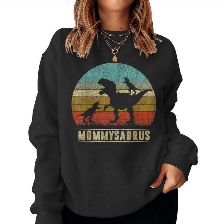 Mommy Dinosaur Mommysaurus 2 Two Kids Matching Family  Women Crewneck Graphic Sweatshirt
