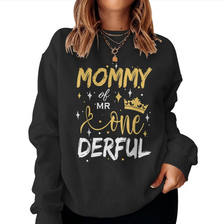 Mommy Of Mr Onederful 1St Birthday First One-Derful Matching  Women Crewneck Graphic Sweatshirt
