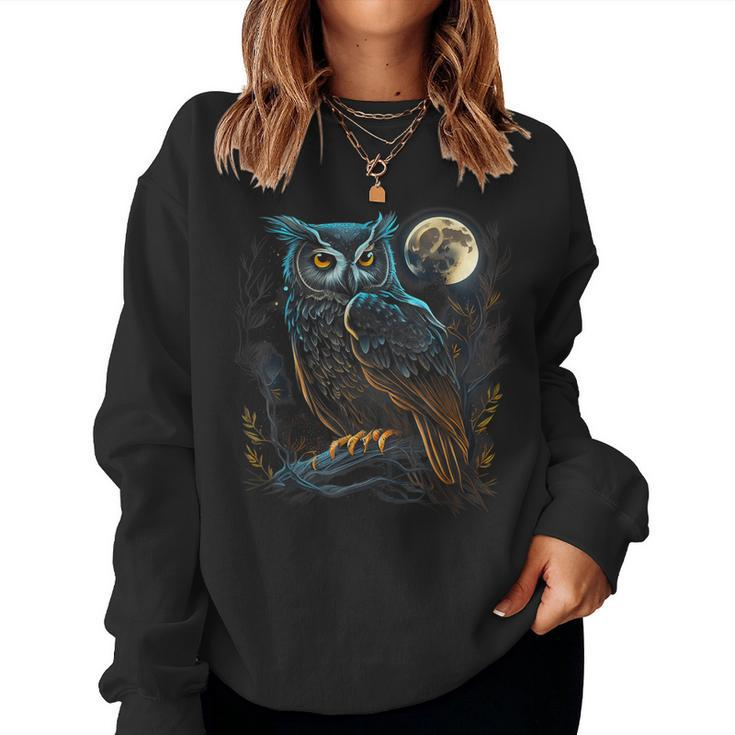 Moon Owl Birds Owl Graphic For Men Women Boys Girls Women Sweatshirt