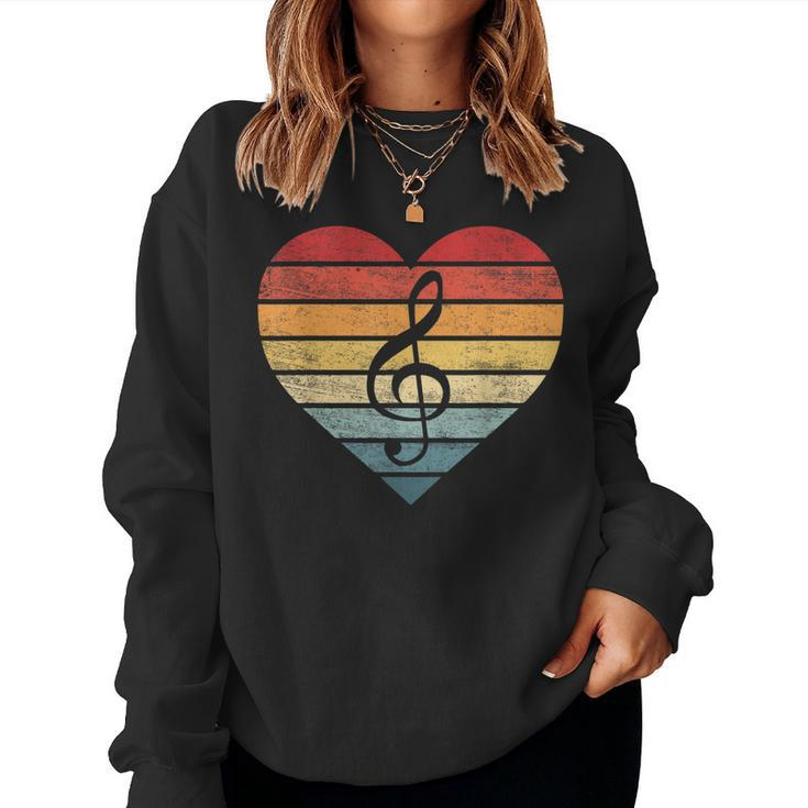 Music Teacher Gifts Retro Sunset Note Music School Musician  Women Crewneck Graphic Sweatshirt
