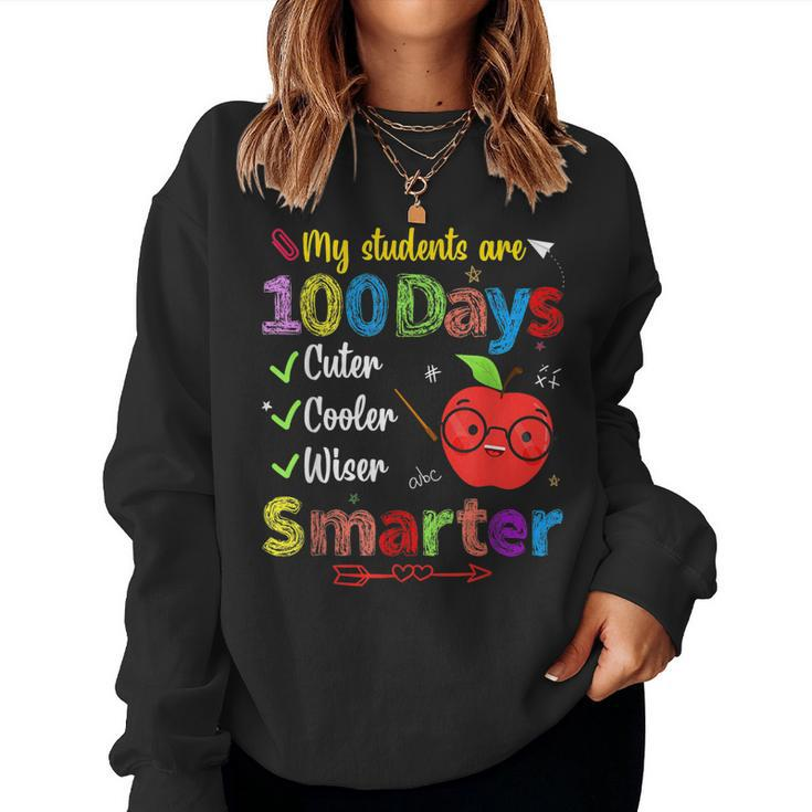 My Students Are 100 Days Smarter Cuter Cooler Wiser Teachers  V2 Women Crewneck Graphic Sweatshirt